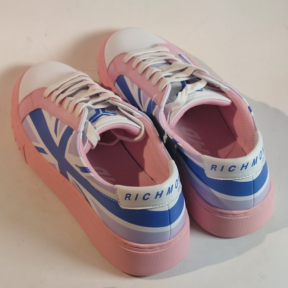 John Richmond pink & blue printed leather union jack sneakers, EU41, NWT, SS23 - Picture 7 of 10